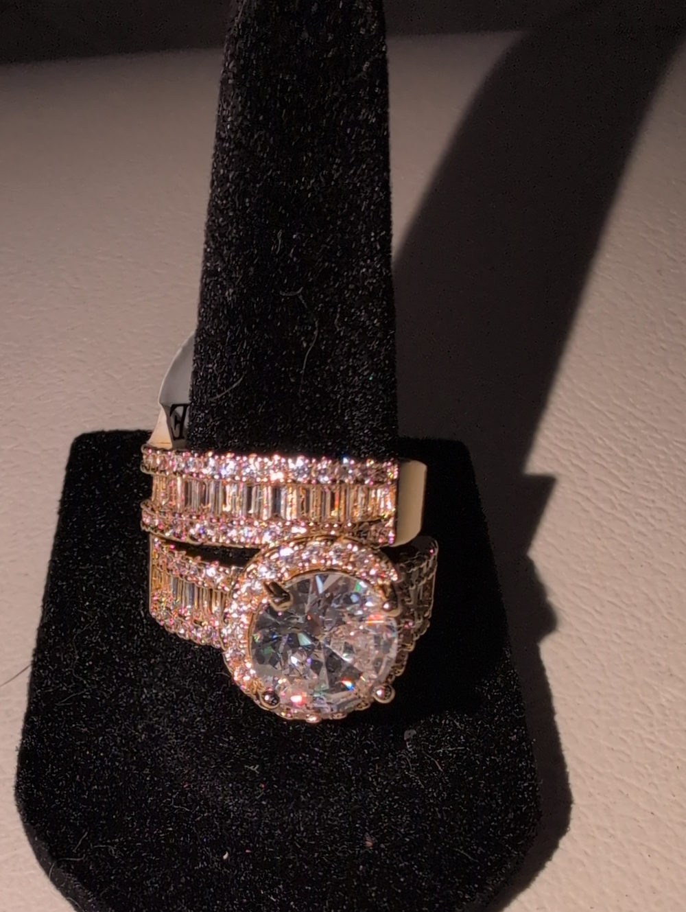 Gold Toned Cubic Zirconia Halo Engagement Ring Set - Size 8